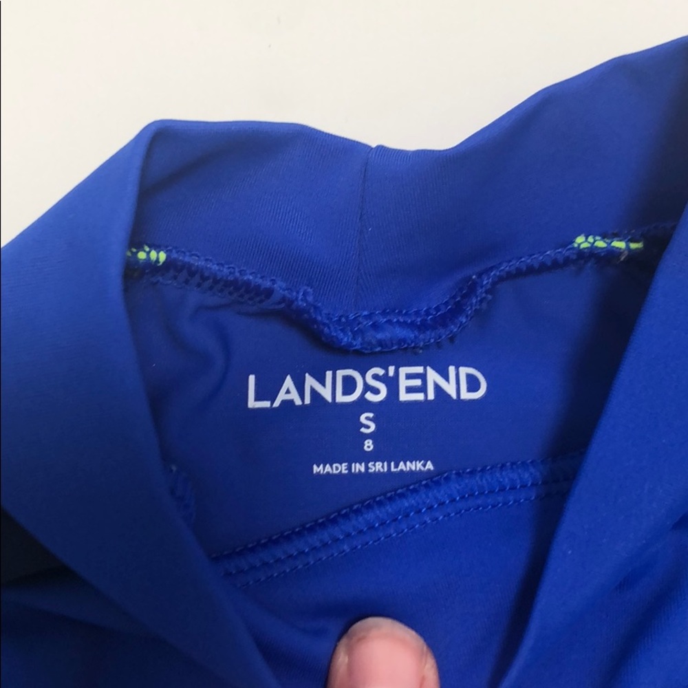 Lands’ End Kids Swim Shirt Rash Guard Blue/Navy & Neon Yellow Piping Size Small - Picture 3 of 4